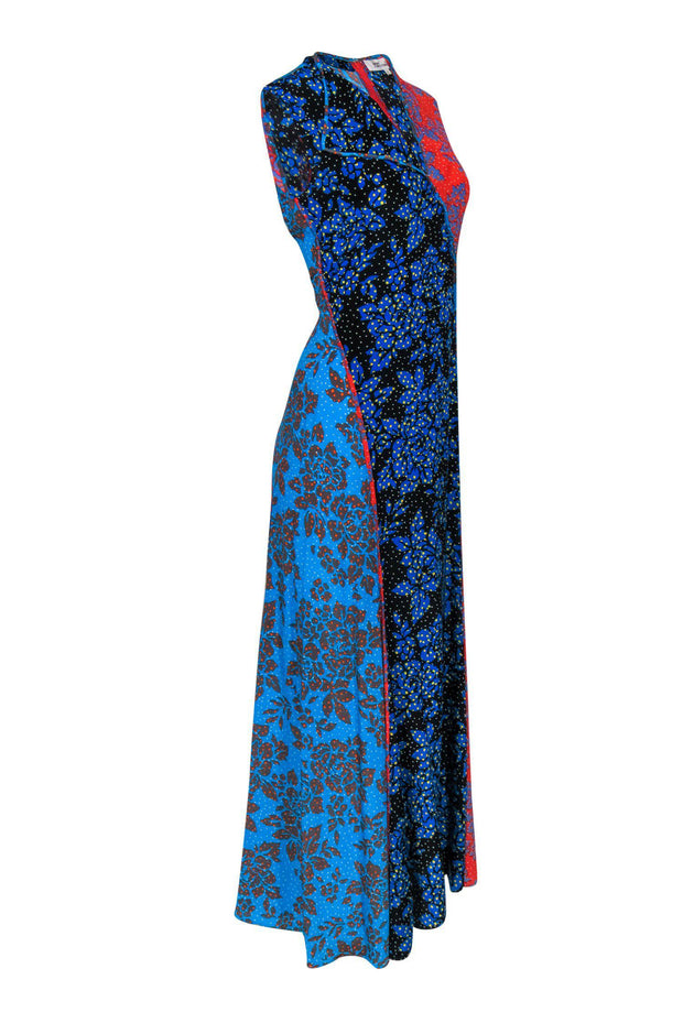 Current Boutique-Diane von Furstenberg - Blue & Red Printed Floral Polka Dot Maxi Dress Sz 6