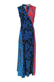 Current Boutique-Diane von Furstenberg - Blue & Red Printed Floral Polka Dot Maxi Dress Sz 6