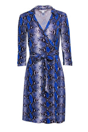 Current Boutique-Diane von Furstenberg - Blue Snakeskin Printed Silk Wrap Dress Sz 10