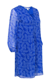 Current Boutique-Diane von Furstenberg - Blue & White Leaf Printed Shift Dress Sz 2