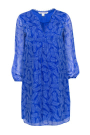 Current Boutique-Diane von Furstenberg - Blue & White Leaf Printed Shift Dress Sz 2