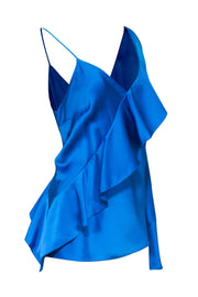 Current Boutique-Diane von Furstenberg - Bright Blue Satin One-Sleeve Ruffle Blouse Sz 14