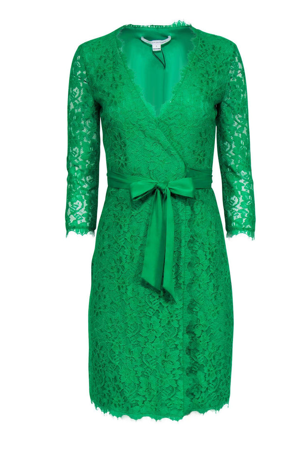 Current Boutique-Diane von Furstenberg - Bright Green Lace Wrap Dress Sz 2