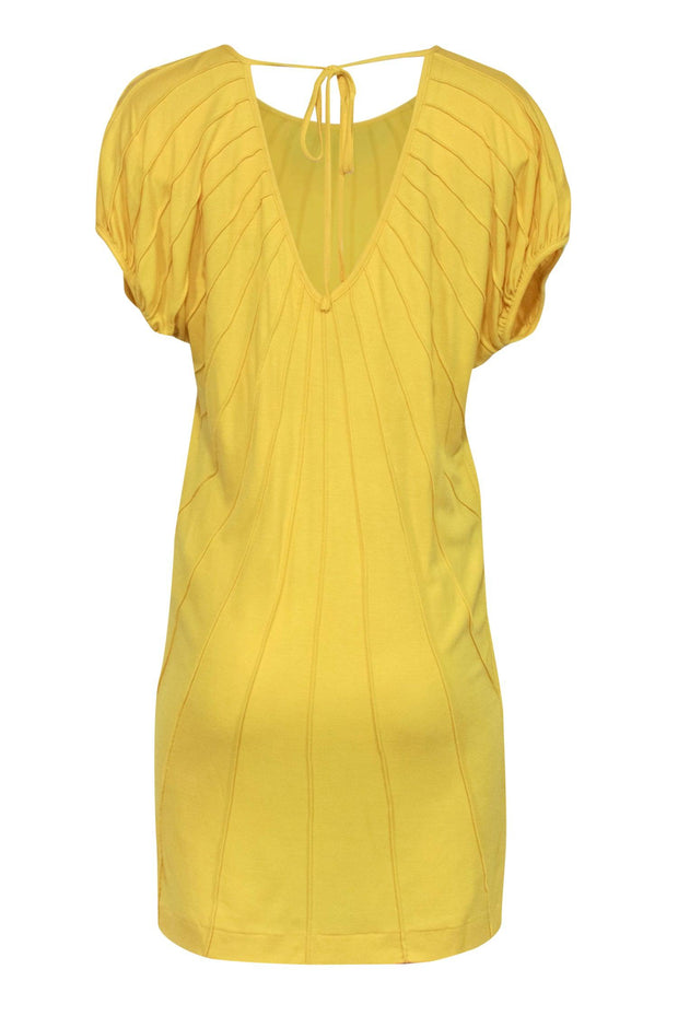 Current Boutique-Diane von Furstenberg - Bright Yellow Pleated "Lura" Open Back Shift Dress Sz P