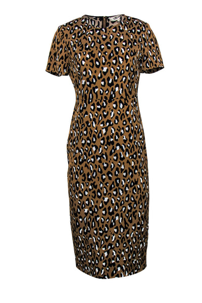 Current Boutique-Diane von Furstenberg - Brown Leopard Print Sheath Midi Dress Sz 4