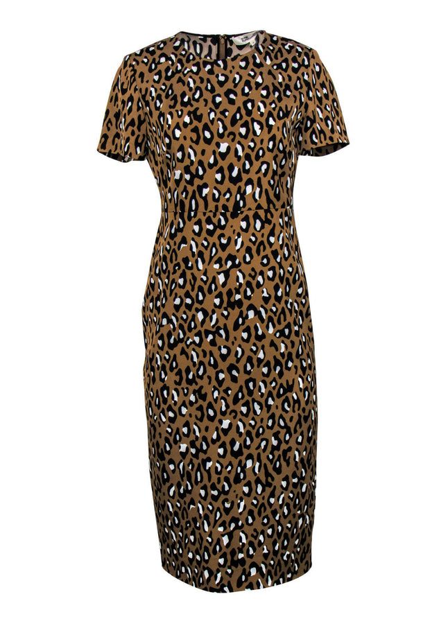 Current Boutique-Diane von Furstenberg - Brown Leopard Print Sheath Midi Dress Sz 4