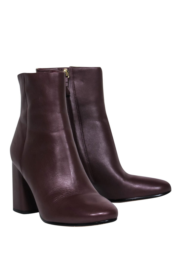 Current Boutique-Diane von Furstenberg - Burgundy Almond Toe Block Heel Booties Sz 8.5