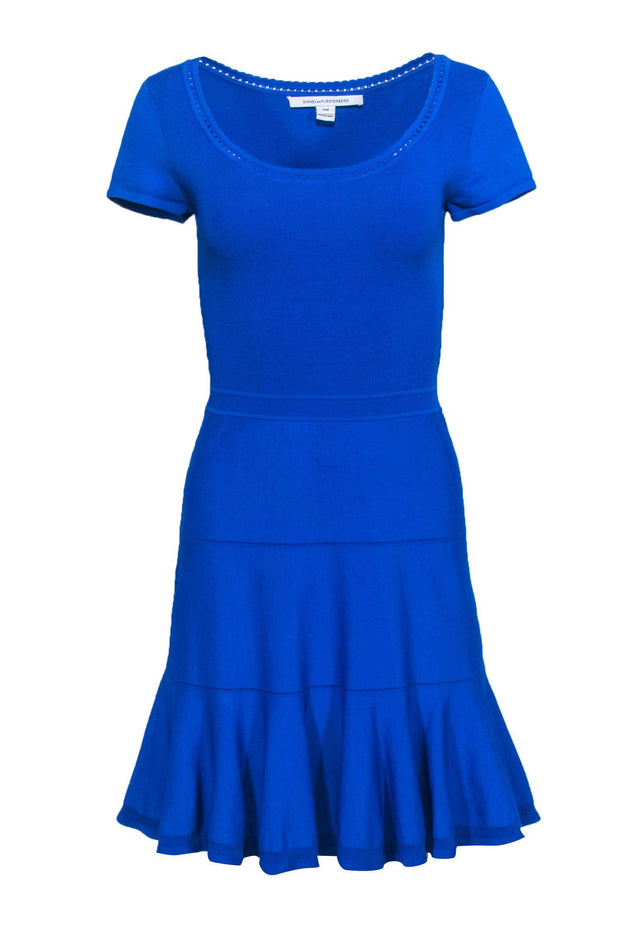 Current Boutique-Diane von Furstenberg - Cobalt Blue Short Sleeve Knit Dress w/ Flounce Sz S/M