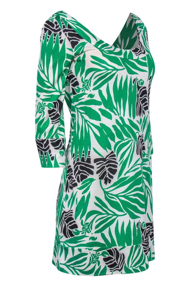 Current Boutique-Diane von Furstenberg - Cream, Green & Black Tropical Silk Printed Dress Sz 4