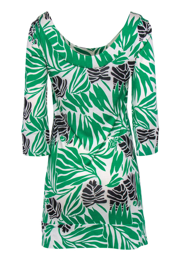 Current Boutique-Diane von Furstenberg - Cream, Green & Black Tropical Silk Printed Dress Sz 4
