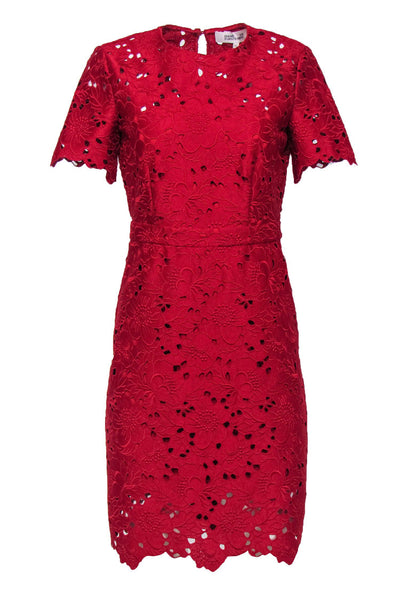 Current Boutique-Diane von Furstenberg - Crimson Red Lace Sheath Dress Sz 2