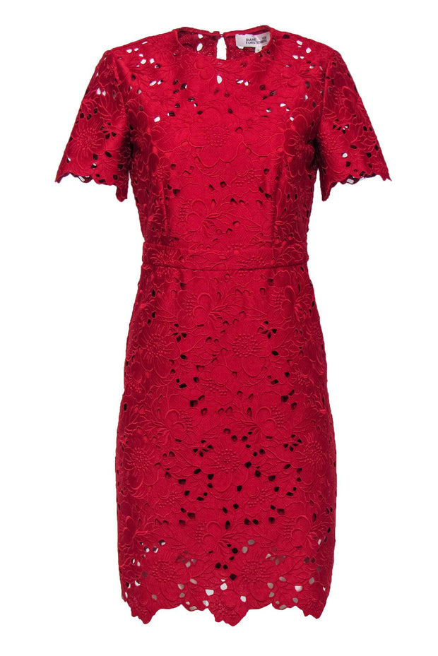Current Boutique-Diane von Furstenberg - Crimson Red Lace Sheath Dress Sz 2