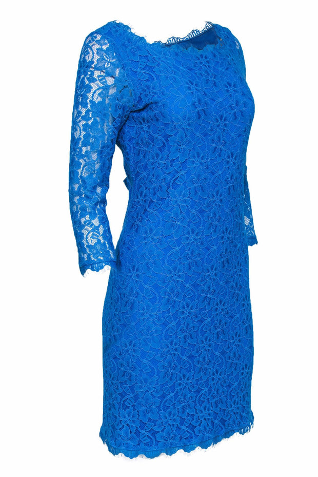 Current Boutique-Diane von Furstenberg - Cyan Blue Floral Lace Cocktail "Zarita" Dress Sz 10
