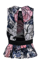 Current Boutique-Diane von Furstenberg - Dark Blue & Pink Floral Peplum Blouse Sz 8