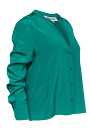 Current Boutique-Diane von Furstenberg - Emerald Long Sleeve Button Down Blouse Sz 10