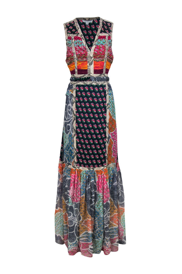 Current Boutique-Diane von Furstenberg - Floral, Snakeskin & Polka Dot Print Patchwork Maxi Dress Sz 12