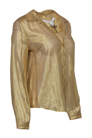 Current Boutique-Diane von Furstenberg - Gold Metallic Silk Button-Up Blouse Sz 8