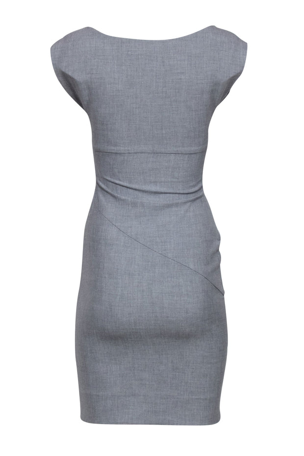 Current Boutique-Diane von Furstenberg - Gray Gathered-Side V-Neck Sheath Dress Sz 0