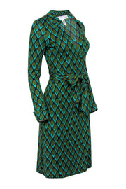 Current Boutique-Diane von Furstenberg - Green & Blue Scale Printed Silk Wrap Dress Sz 6