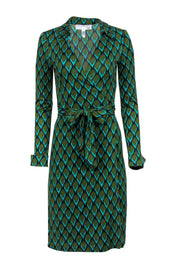 Current Boutique-Diane von Furstenberg - Green & Blue Scale Printed Silk Wrap Dress Sz 6