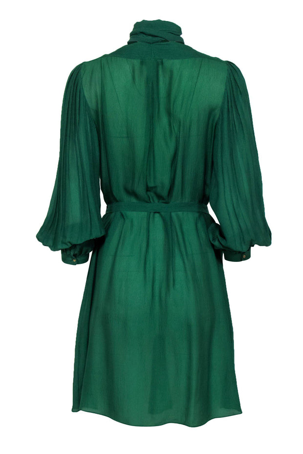 Current Boutique-Diane von Furstenberg - Green Long Sleeve Belted Button-Up Silk Dress w/ Pleating Sz 6