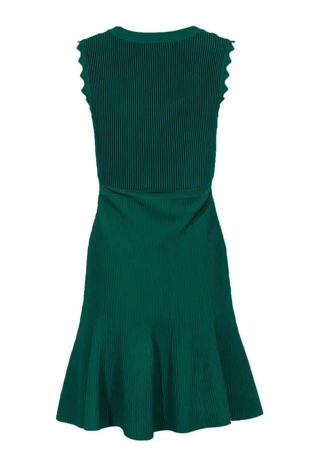 Current Boutique-Diane von Furstenberg - Green Ribbed Fit & Flare Scoop Neck Dress Sz XS