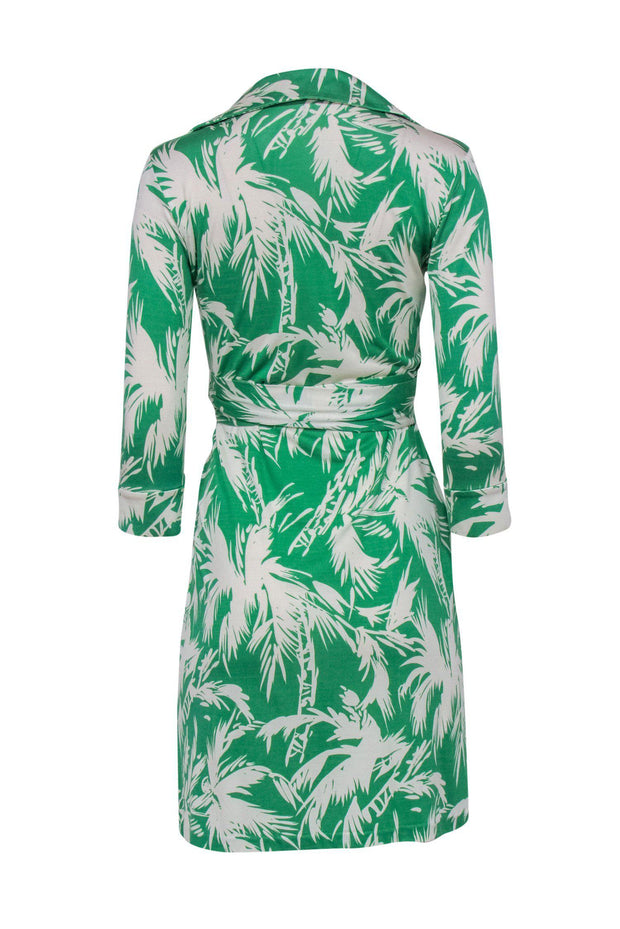 Current Boutique-Diane von Furstenberg - Green & White Palm Print Quarter Sleeve Silk Wrap Dress Sz 4