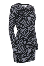 Current Boutique-Diane von Furstenberg - Grey & Black Abstract Print Fitted Wool Sweater Dress Sz 8