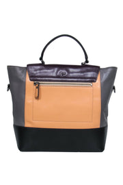 Current Boutique-Diane von Furstenberg - Grey, Black, Beige & Deep Purple Colorblocked Leather Convertible Satchel