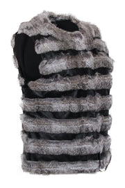 Current Boutique-Diane von Furstenberg - Grey & Black Leather & Rabbit Fur Clasped Vest Sz L