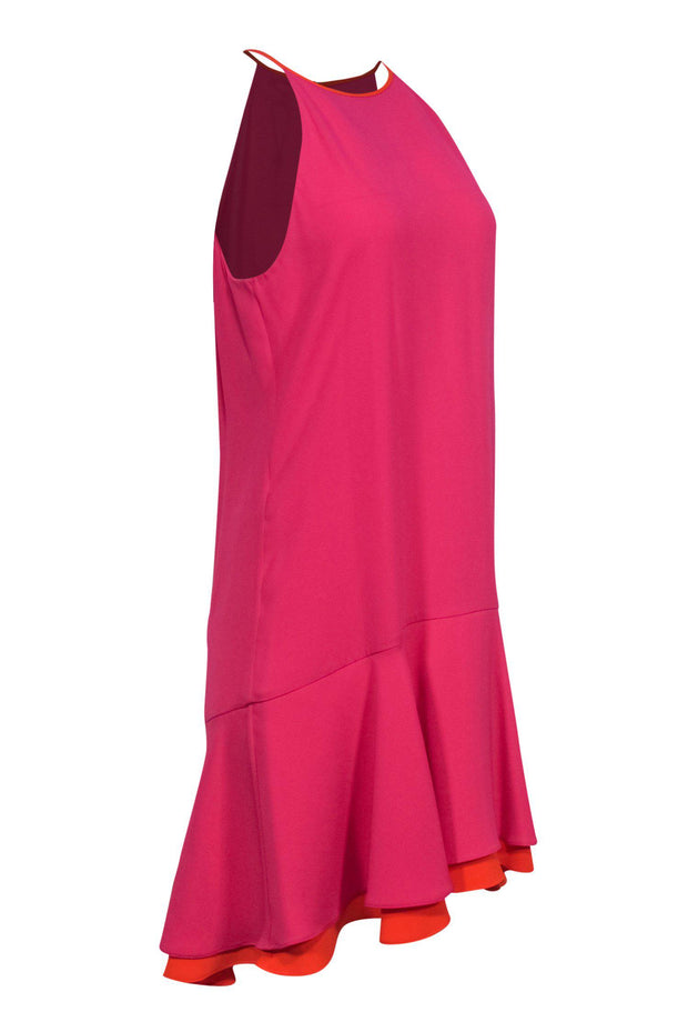 Current Boutique-Diane von Furstenberg - Hot Pink Sleeveless Drop Waist Dress w/ Orange Trim Sz 8