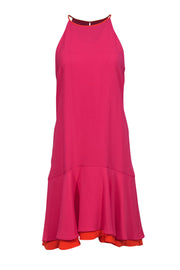 Current Boutique-Diane von Furstenberg - Hot Pink Sleeveless Drop Waist Dress w/ Orange Trim Sz 8