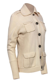 Current Boutique-Diane von Furstenberg - Ivory Button-Up Wool Cardigan w/ Ribbed Trim Sz M