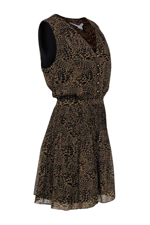 Current Boutique-Diane von Furstenberg - Leopard Print Sleeveless Dress w/ Gold Buttons Sz 14