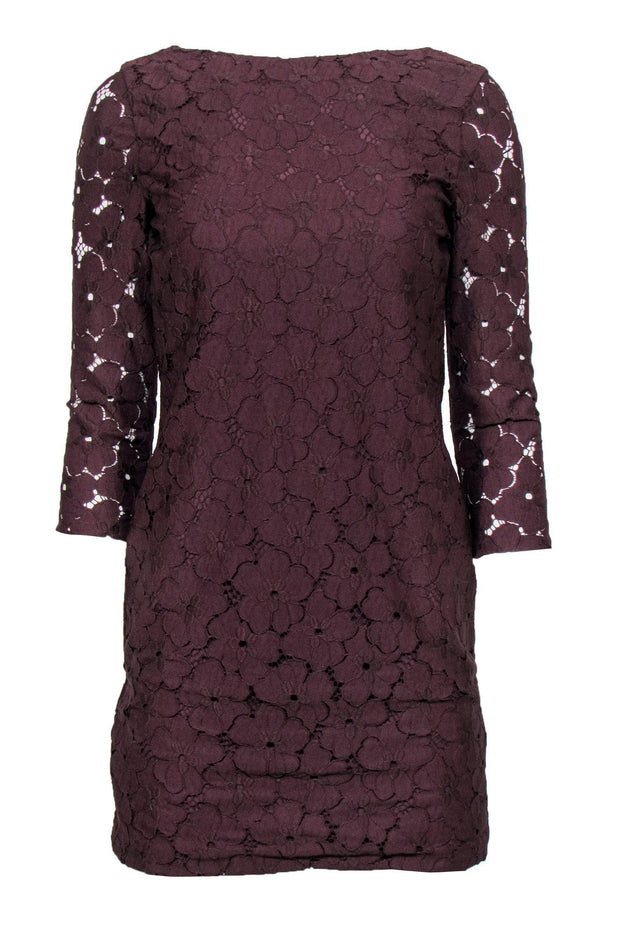 Current Boutique-Diane von Furstenberg - Maroon Floral Lace Fitted Dress Sz 2