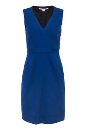 Current Boutique-Diane von Furstenberg - Navy Belted V-Neck Sheath Dress Sz 4