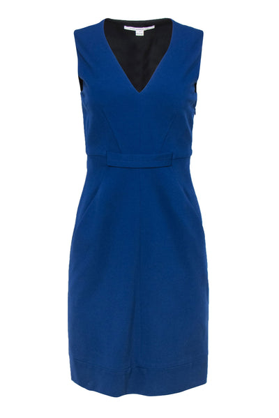 Current Boutique-Diane von Furstenberg - Navy Belted V-Neck Sheath Dress Sz 4