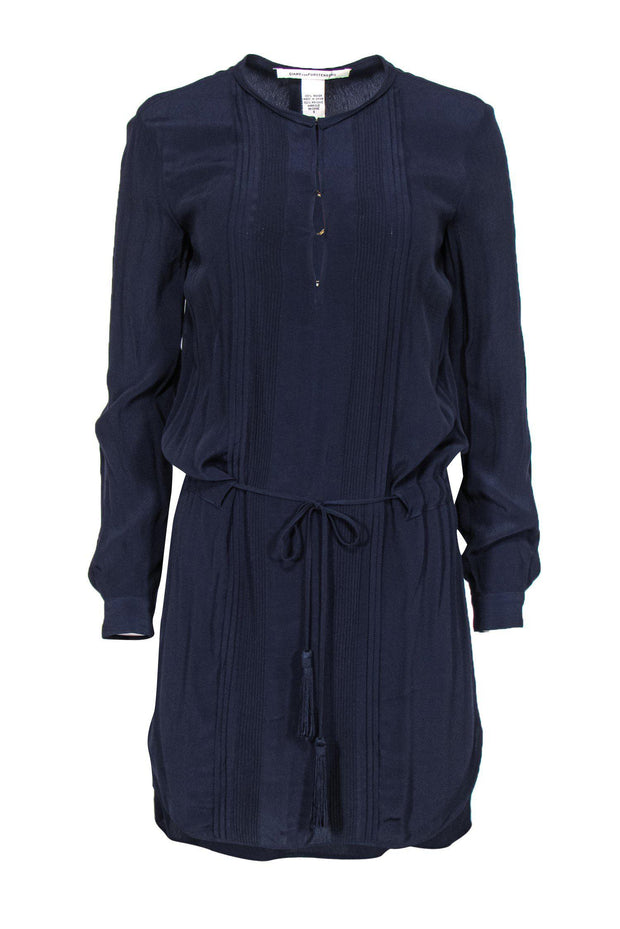 Current Boutique-Diane von Furstenberg - Navy Blue Peasant Dress w/ Tassels Sz 0