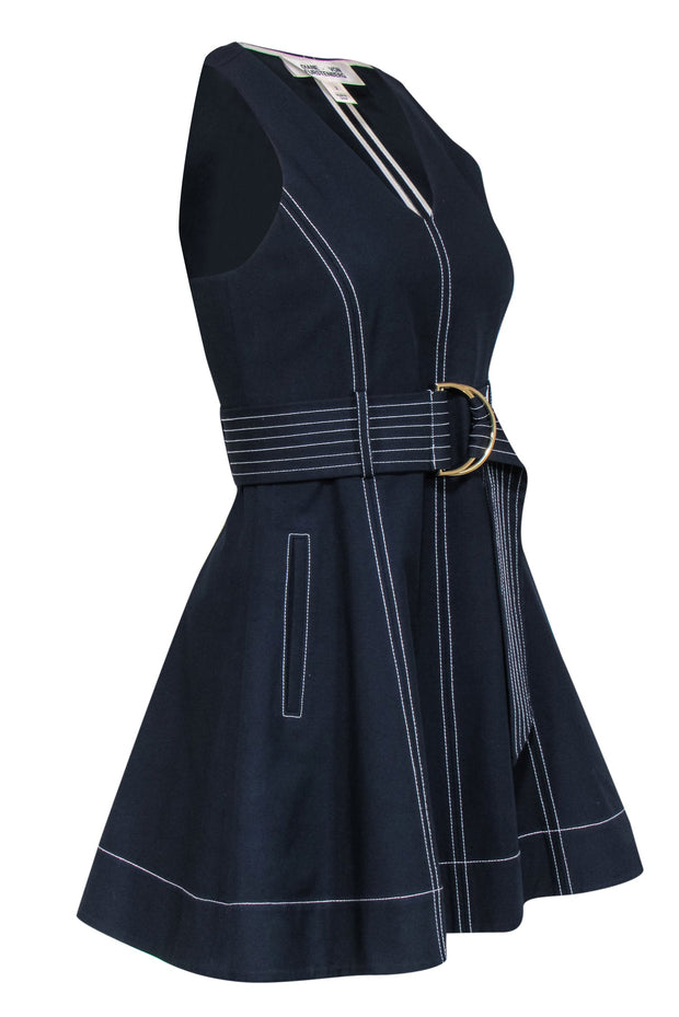 Current Boutique-Diane von Furstenberg - Navy Cotton Blend A-Line Dress w/ Stitching Sz 2