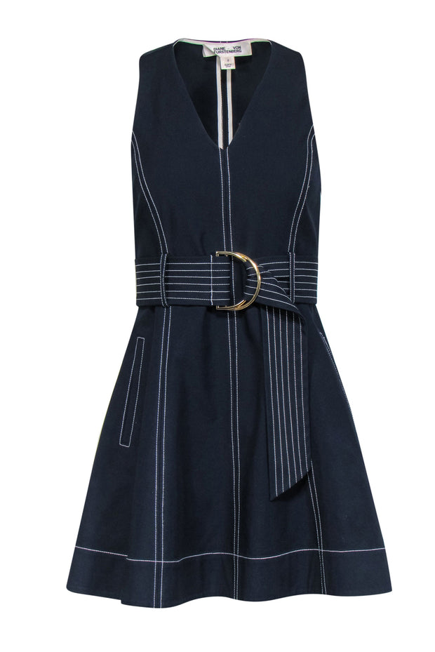 Current Boutique-Diane von Furstenberg - Navy Cotton Blend A-Line Dress w/ Stitching Sz 2