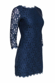 Current Boutique-Diane von Furstenberg - Navy Floral Lace Overlay Cocktail "Zarita" Dress Sz 0