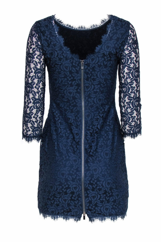 Current Boutique-Diane von Furstenberg - Navy Floral Lace Overlay Cocktail "Zarita" Dress Sz 0