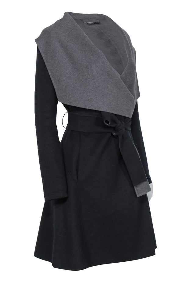 Current Boutique-Diane von Furstenberg - Navy & Grey Draped Reversible Longline Coat Sz M