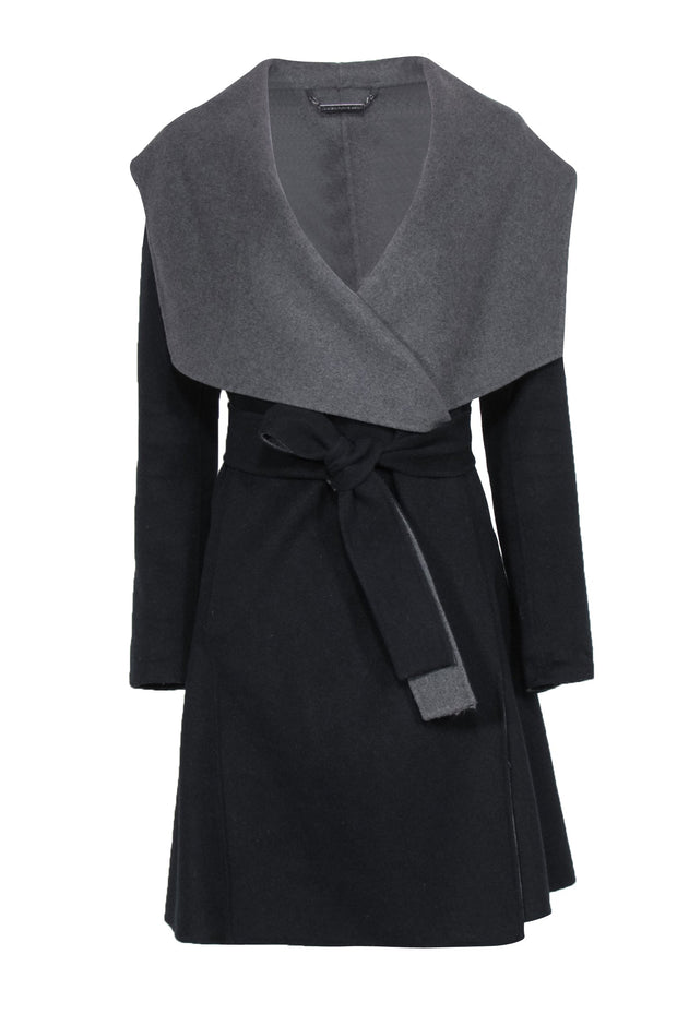 Current Boutique-Diane von Furstenberg - Navy & Grey Draped Reversible Longline Coat Sz M