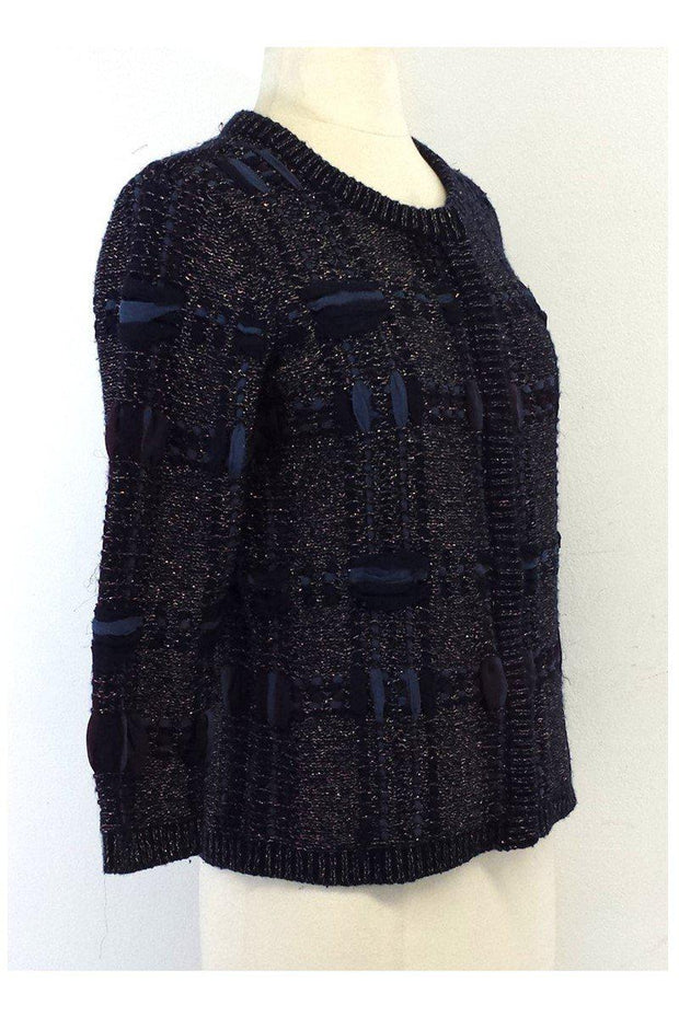 Current Boutique-Diane von Furstenberg - Navy & Maroon Woven Cardigan Sz S