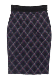 Current Boutique-Diane von Furstenberg - Navy Plaid Wool Blend Pencil Skirt Sz 2