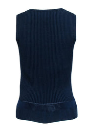 Current Boutique-Diane von Furstenberg - Navy Rib Knit Peplum Tank Top Sz S