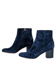 Current Boutique-Diane von Furstenberg - Navy Suede Block Heel Ankle Booties Sz 9.5