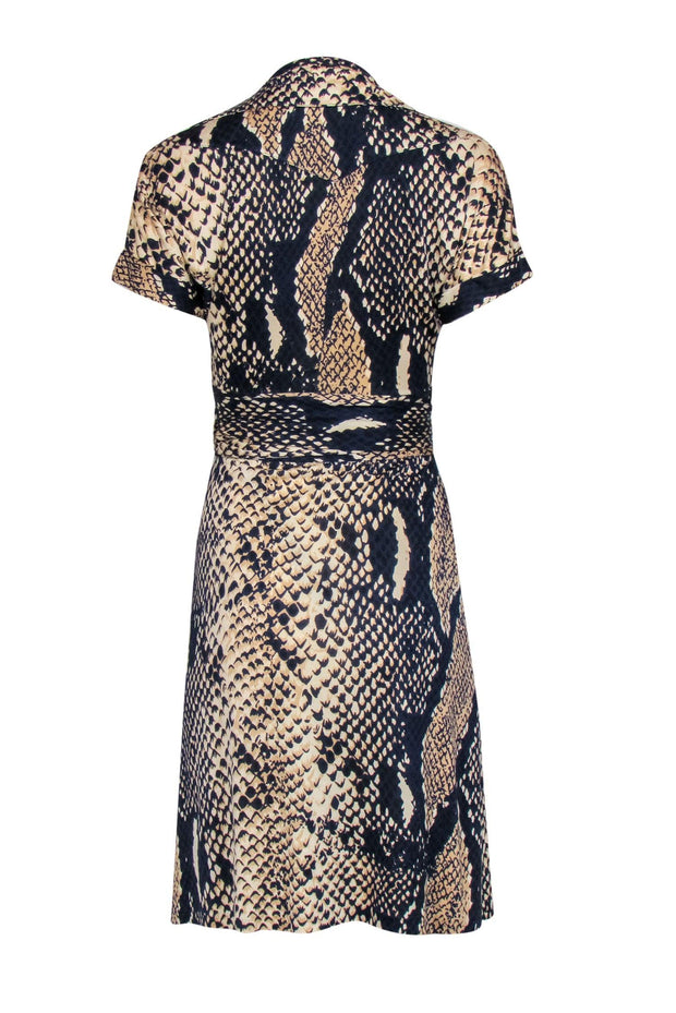 Current Boutique-Diane von Furstenberg - Navy & Tan Snake Print Silk Wrap Dress Sz 4