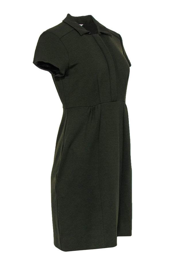 Current Boutique-Diane von Furstenberg - Olive Green Short Sleeved Collar Dress Sz 10